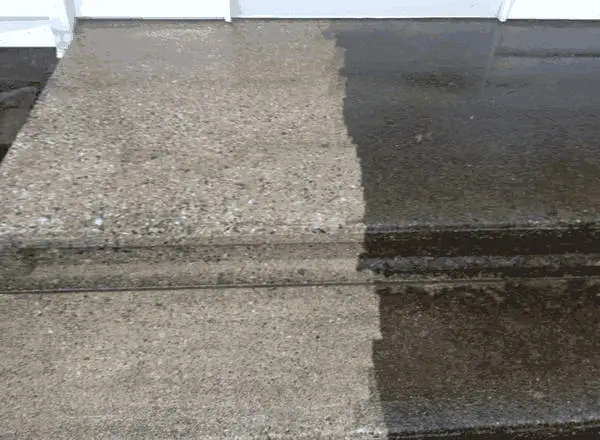 Concrete cleaning of front steps. Before and after image.
