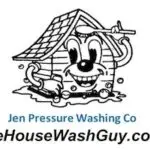 Cartoon house character washing itself. Jen Pressure Washing Co, TheHouseWashGuy.com