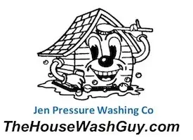 Cartoon house character washing itself. Jen Pressure Washing Co, TheHouseWashGuy.com